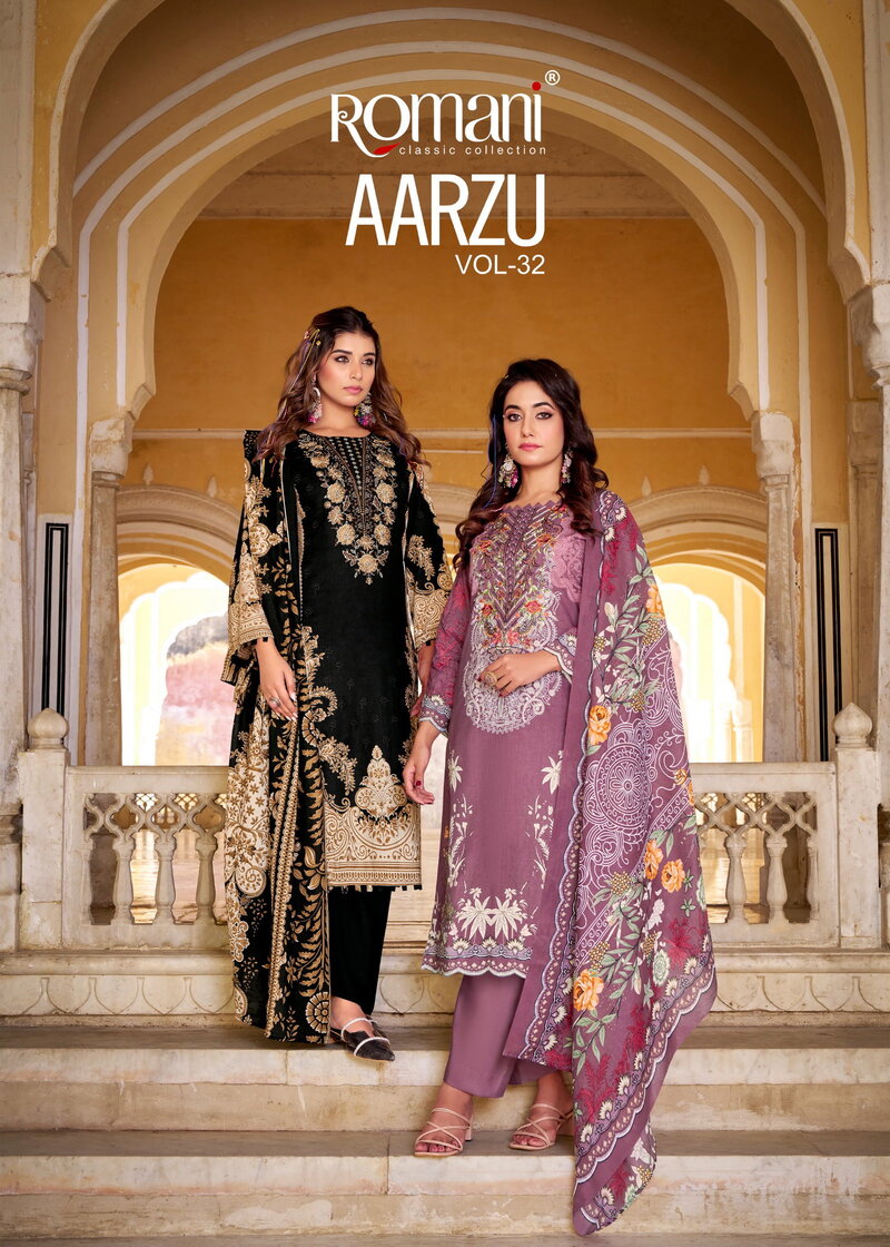 Romani Aarzu Vol 32 Cotton Embroidered Dress Material