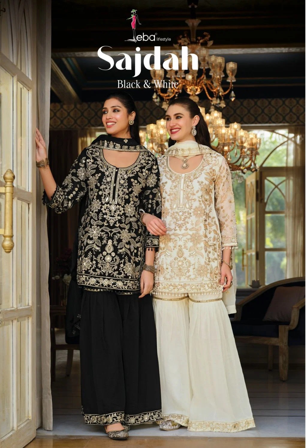 Eba Sajdah Black And White Nc Beads Worked Salwar Kameez
