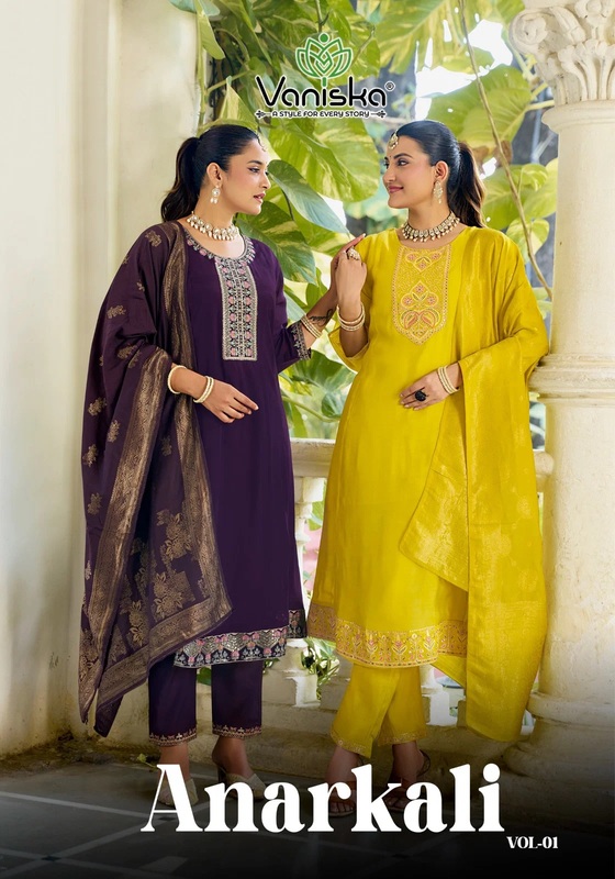 Vaniska Anarkali Vol 1 Mal Chanderi Anarkali Kurti Set With Dupatta