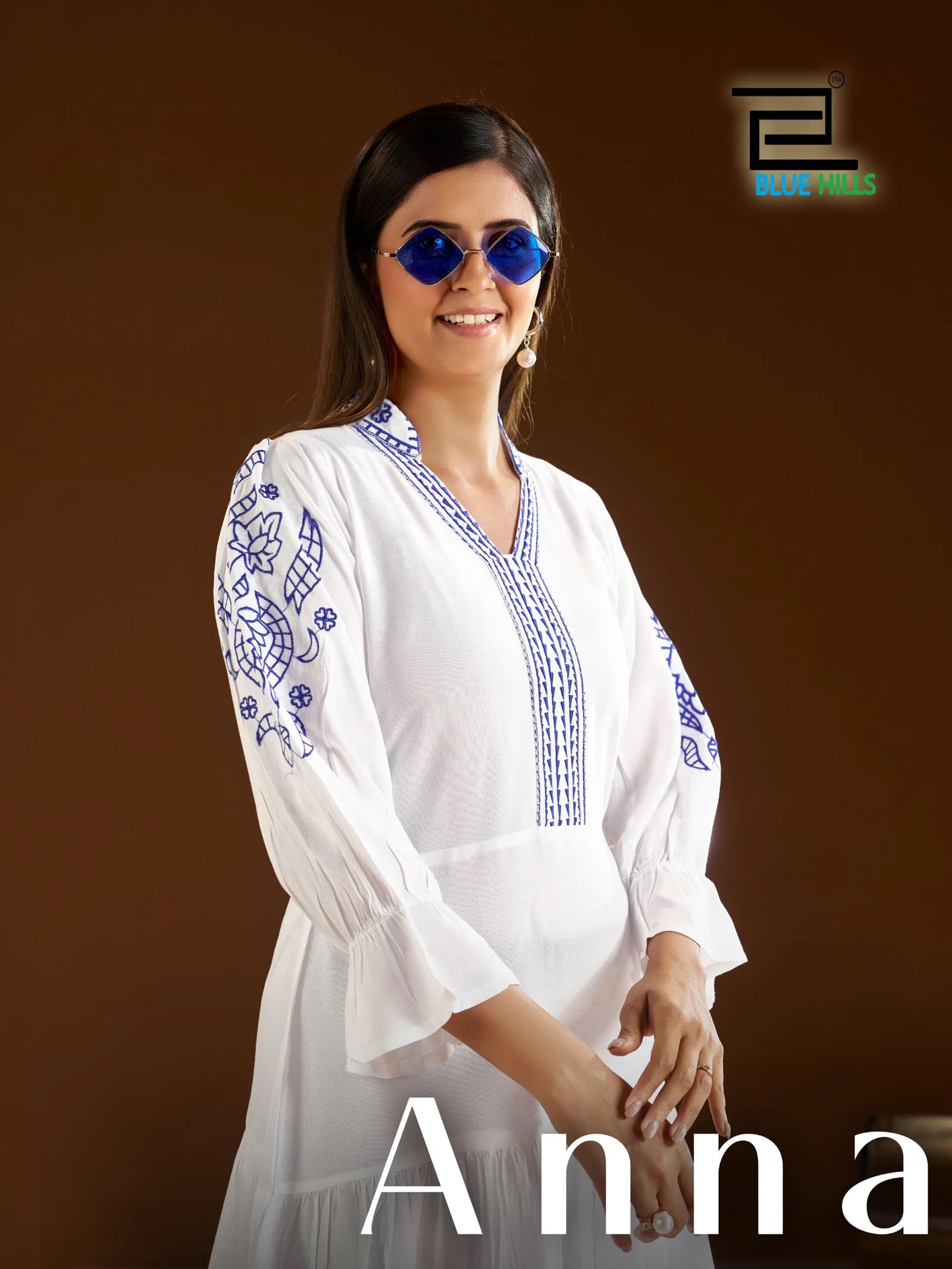 Blue Hills Anna Embroidered White Anarkali Kurti Collection