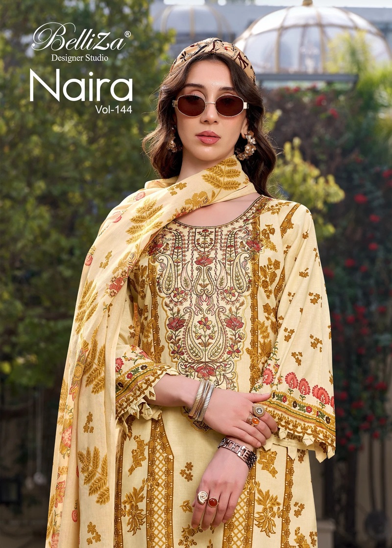 Belliza Naira Vol 144 Cotton Embroidered Dress Material Affordable Price