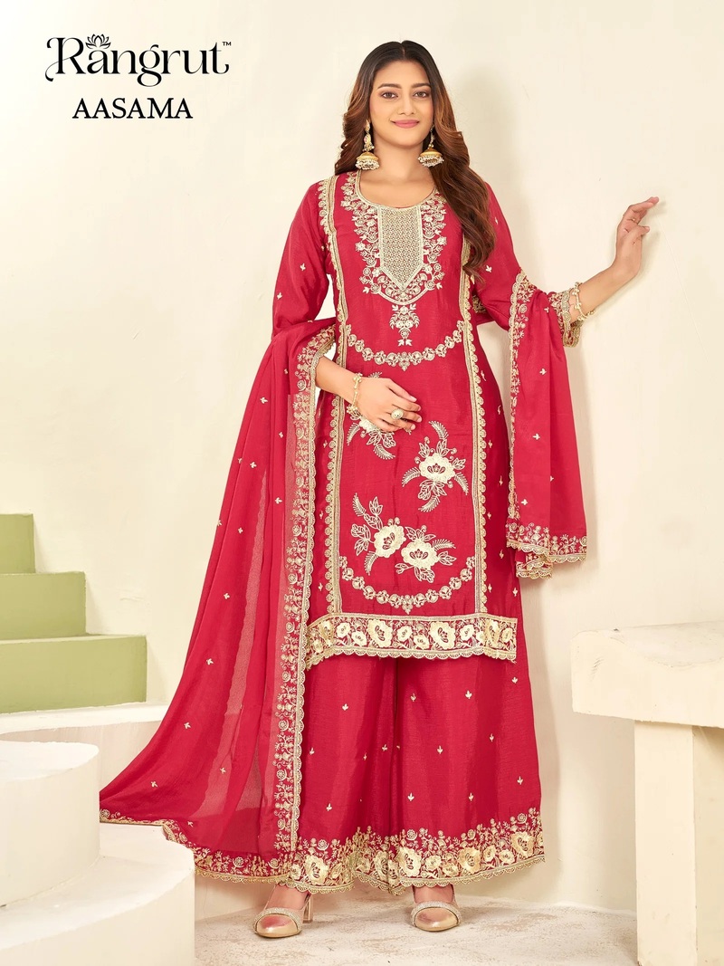 Rangrut Aasama Chinon Designer Salwar Palazzo With Dupatta