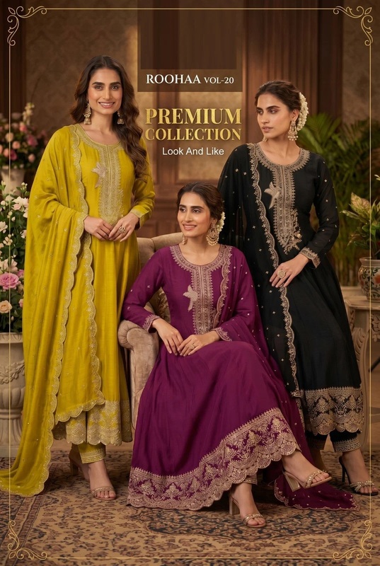 Roohaa Vol 20 Silk Anarkali Kurta Set With Dupatta Wholesale Price