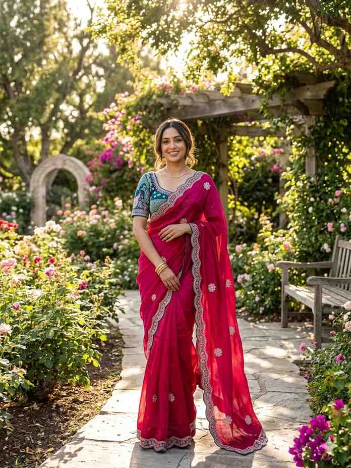 Kc 4066 Fandy Silk Embroidery work designer saree with readymade blouse