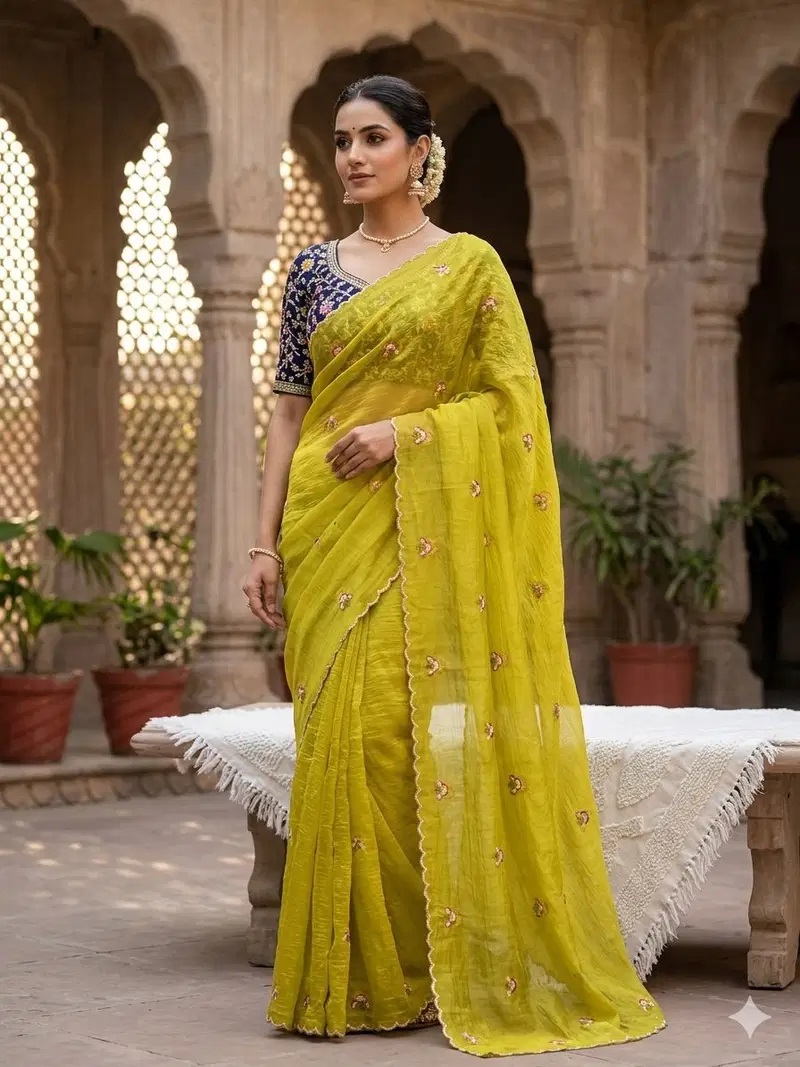 Khushi Saree Ah Fendy Chiffon Embroidered Saree Wholesale Price