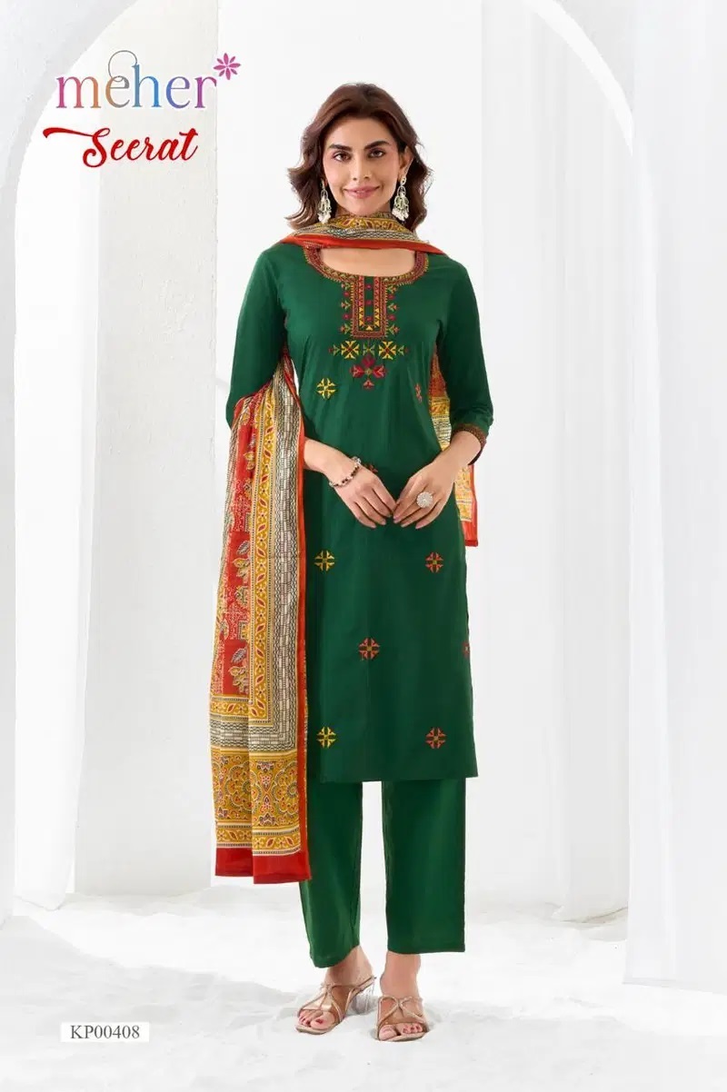 Meher Seerat Cotton Embroidered Kurti Set With Dupatta