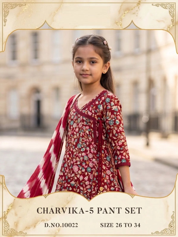 Charvika 10022 Printed Kids Wear Kurti Set With Dupatta