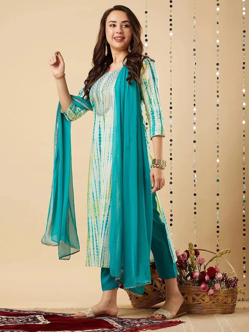 Dhruvi 446 Printed Kurti With Pant Dupatta Collection
