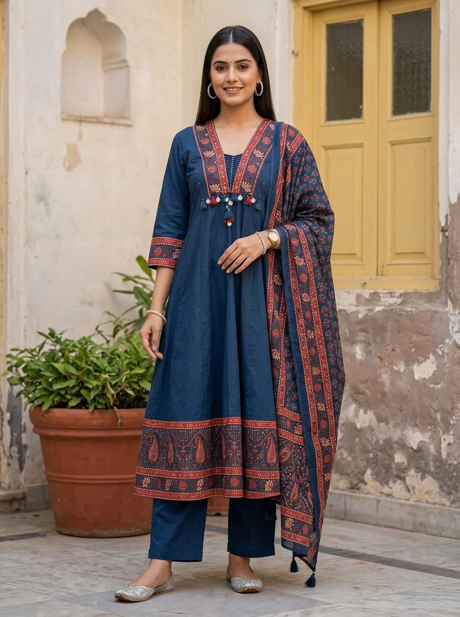Naisha K 979 Anarkali Kurti With Bottom Dupatta