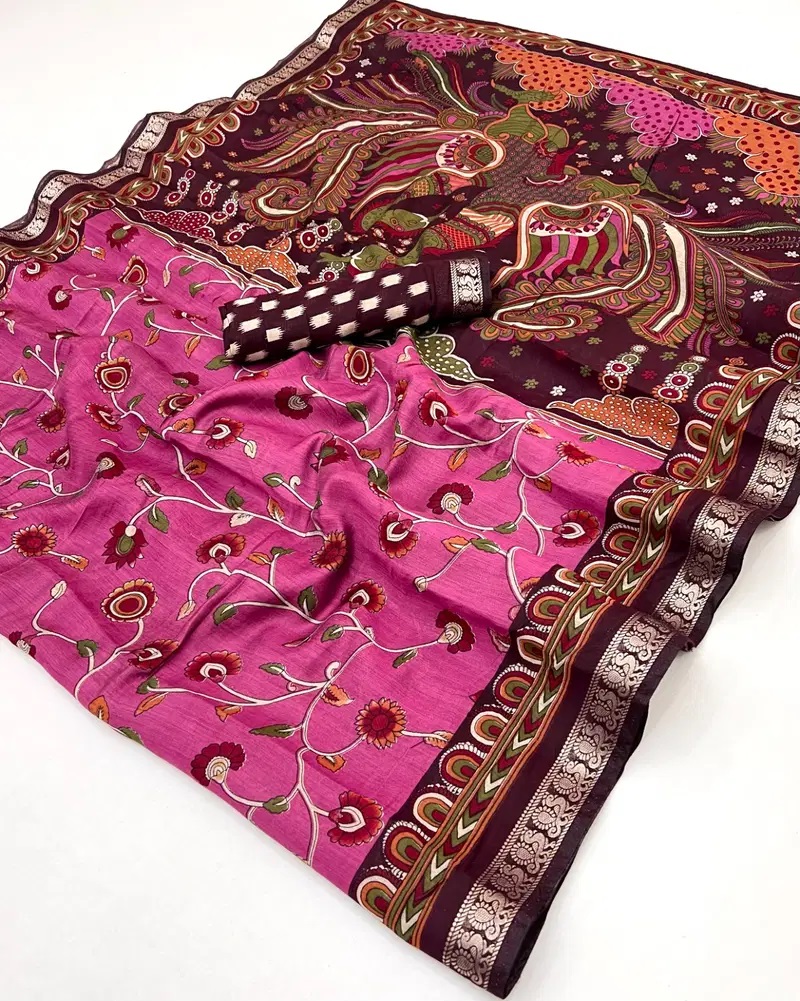 Kalamkari Vol 1 Pv Kalamkari Print Cotton Saree Collection