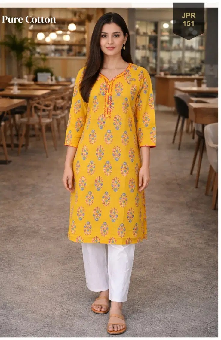 Trendy Khushi Jaipuri Cotton Printed Cotton Kurti Below 300 price