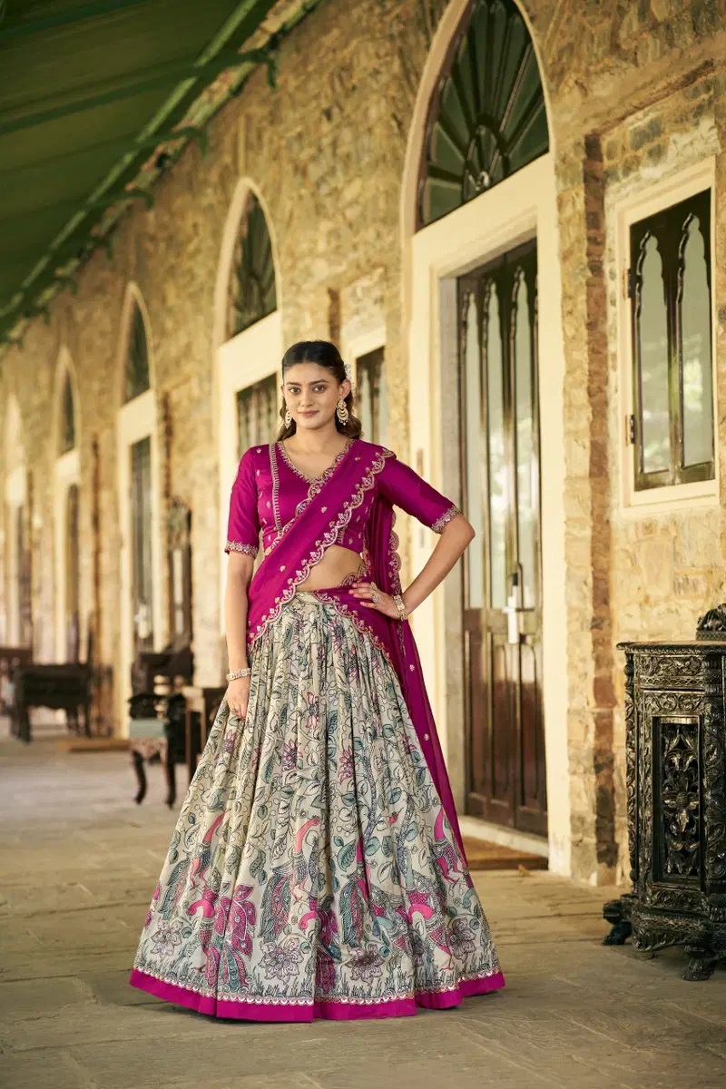 Taraa L 1207 Tasar Silk Kalamkari Printed Lehenga Choli Collection