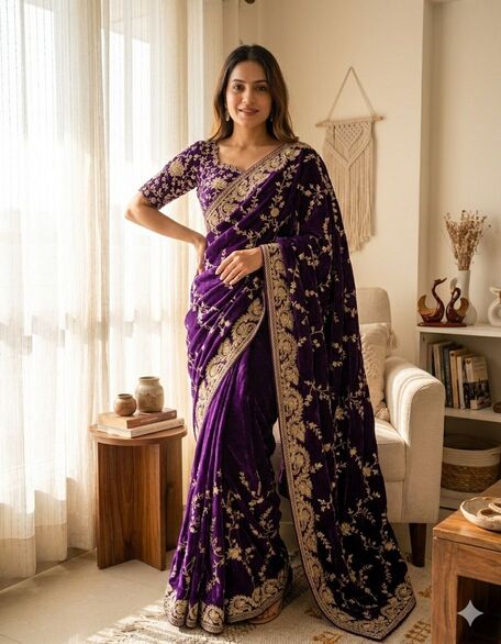 N 528 Latest Sequence And Zari Embroidery Work Saree Collection