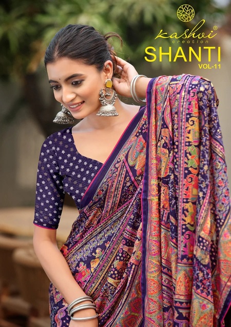 Kashvi Shanti Vol 11 Bright Moss Printed Saree Collection