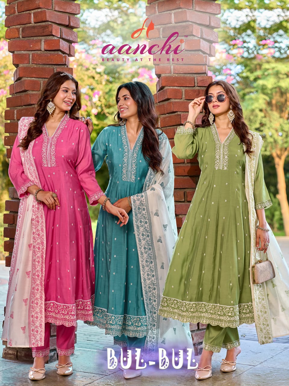 Aanchi Bul Bul Mul Chanderi Anarkali Kurti With Bottom Dupatta