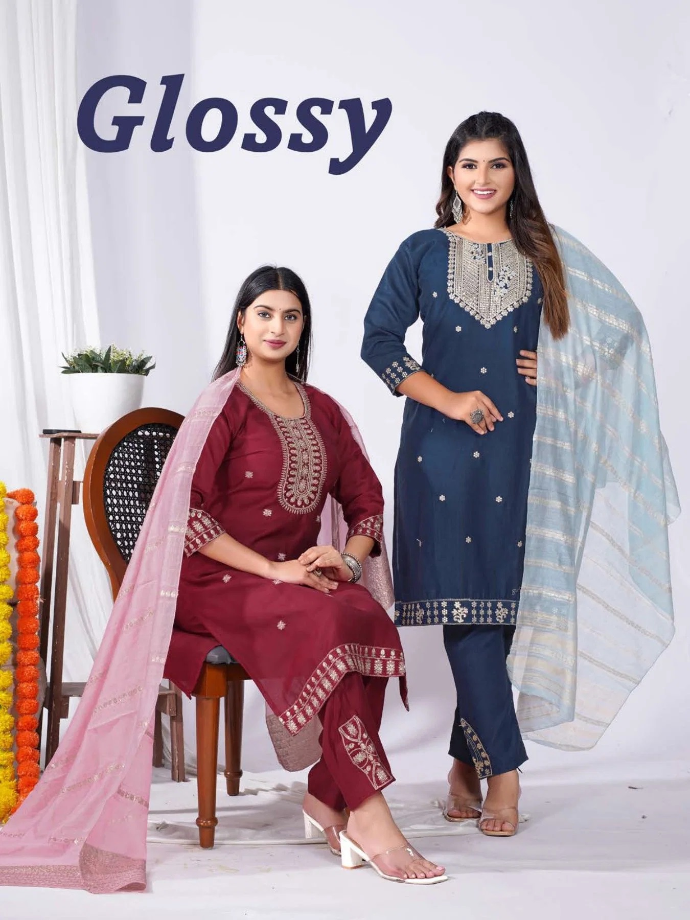 Glossy Vol 1 Vatican Silk Kurti Pant Set With Dupatta Under 500