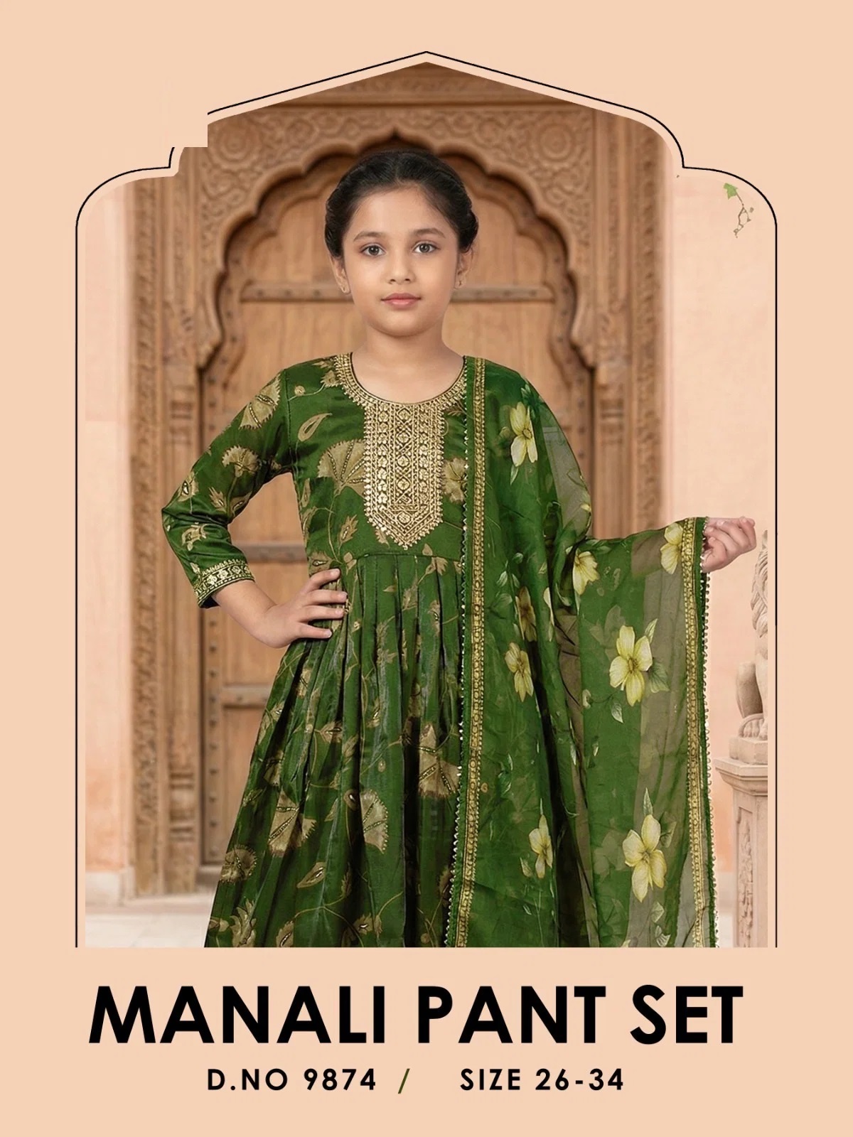 Manali 9874 Roman Glass Printed Kids Girls Kurti Set With Dupatta