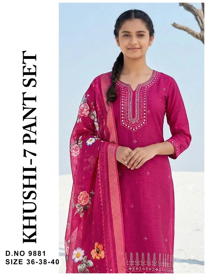 Khushi 9881 Festive Kids Girls Kurti Set With Dupatta