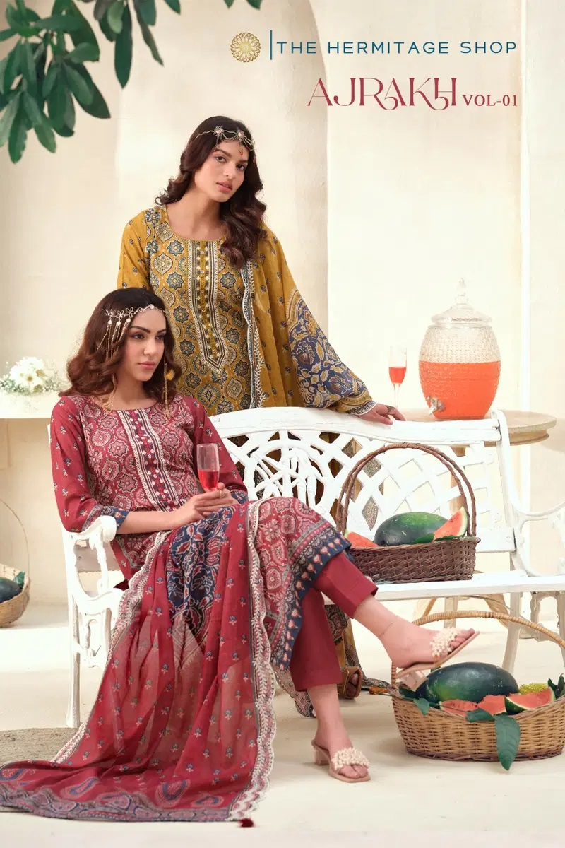 Hermitage Ajrakh Vol 1 Lawn Cotton Ajrakh Prints Dress Material