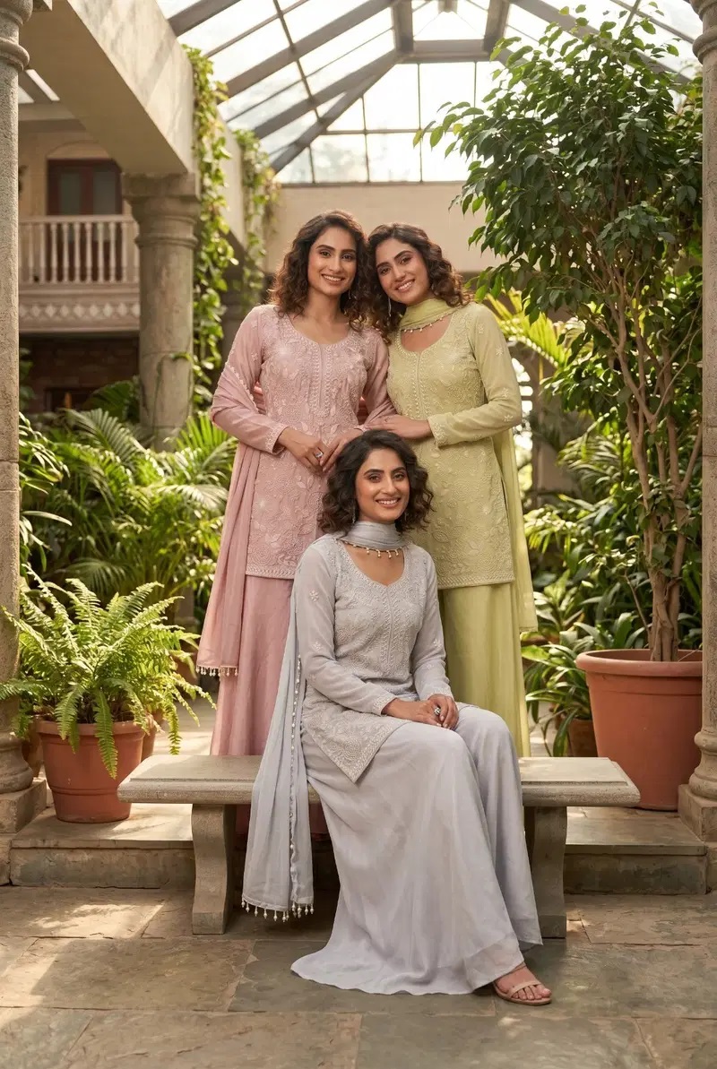 Daisy Vol 1 Chinon Silk Beads Worked Salwar Palazzo With Dupatta