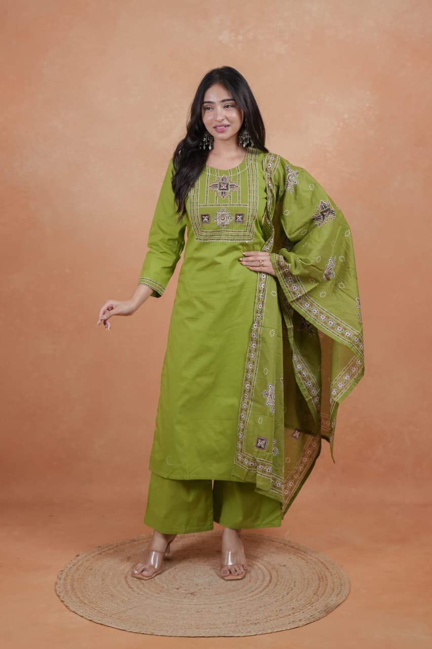 Nisha 1045 Dhabu Cotton Kurti With Bottom Dupatta
