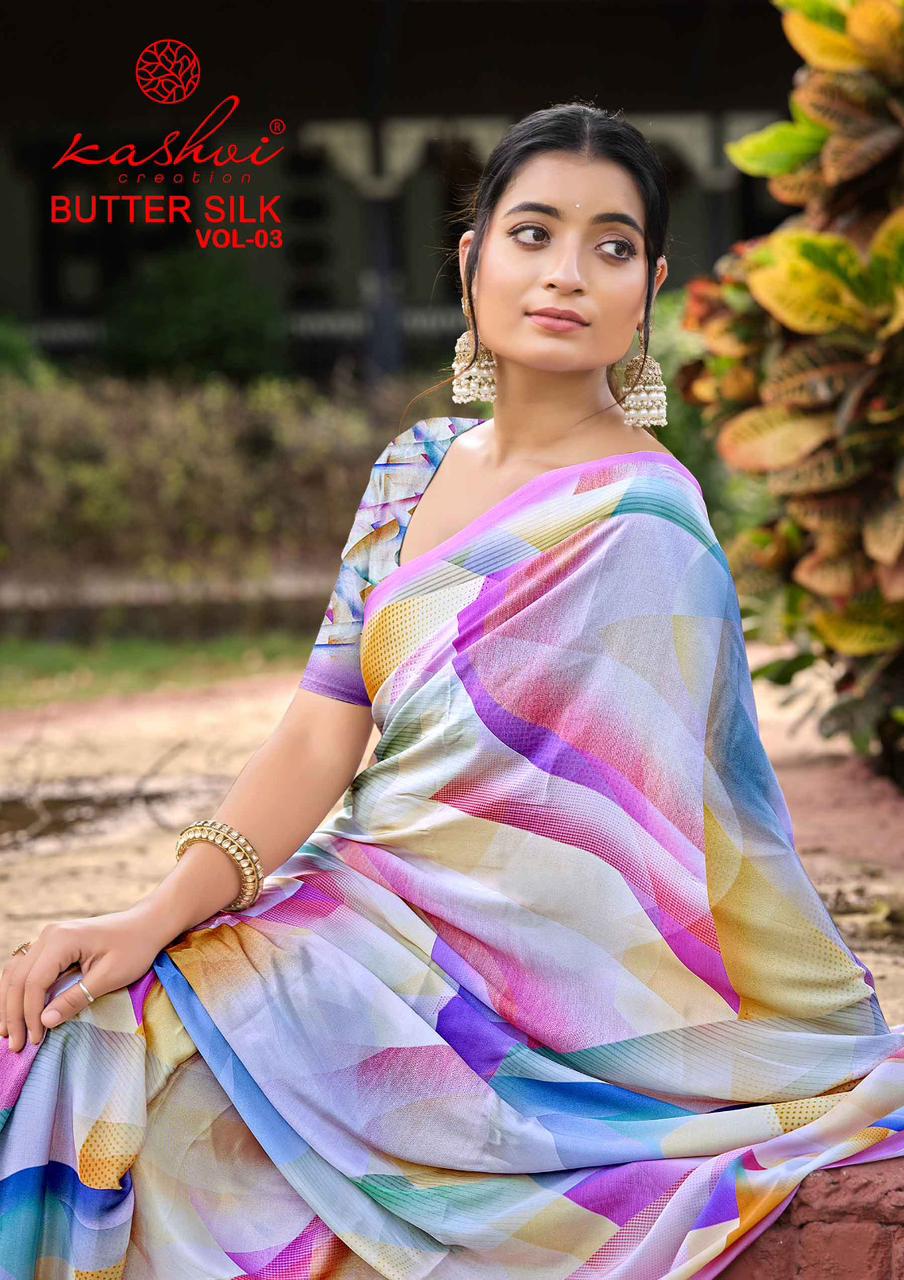 Kashvi Butter Silk Vol 3 Silk Crape Printed Saree Collection