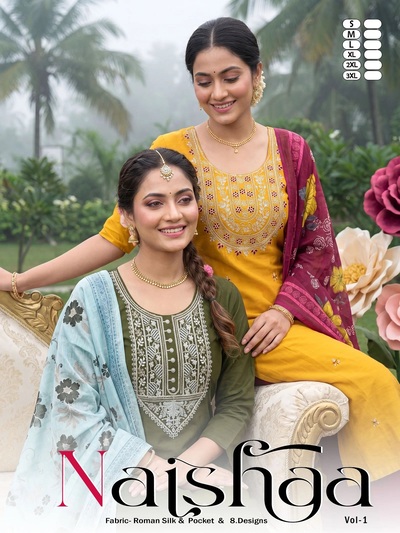 Nisha Vol 1 Embroidery Neck Work Kurti Set With Dupatta