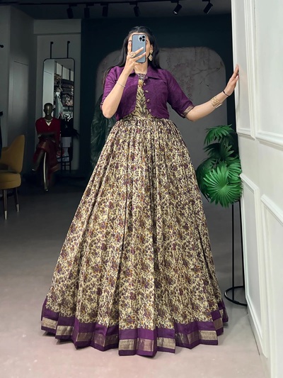 Taraa L 5011 Chanderi Printed Gown With Koti Collection