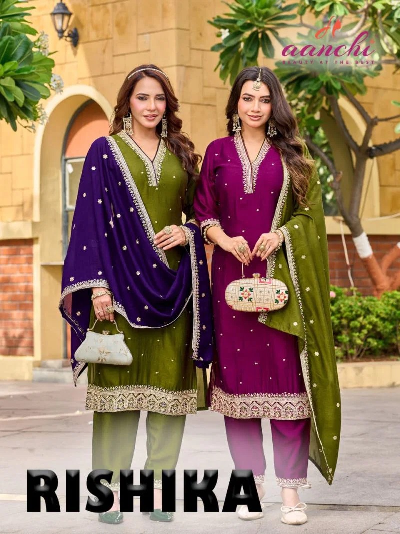 Aanchi Rishika Vichitra Silk Kurti Set With Dupatta