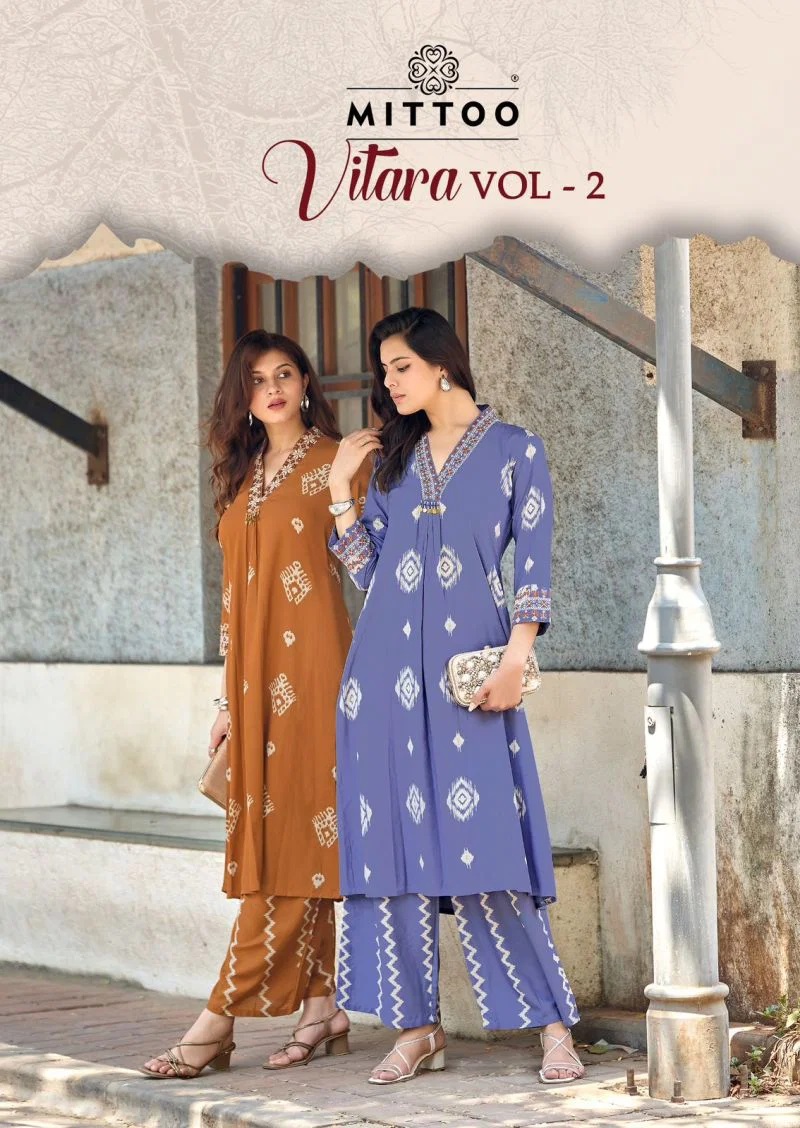 Mittoo Vitara Vol 2 Rayon Thread Work Kurti With Bottom Supplier Online