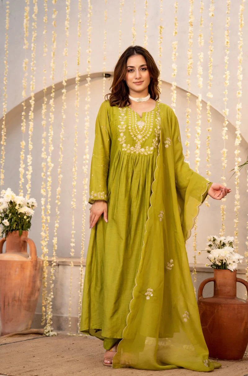 Dhruvi 474 Silk Embroidered Anarkali Kurti With Bottom Dupatta