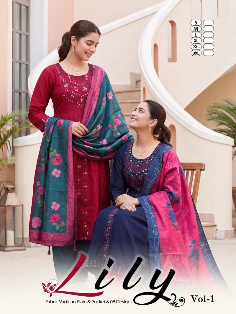 Lily Vol 1 Vertican Embroidery Worked Kurti Bottom With Dupatta