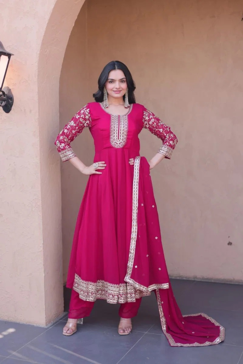 Ka 1253 Faux Georgette Embroidered Gown With Bottom Dupatta