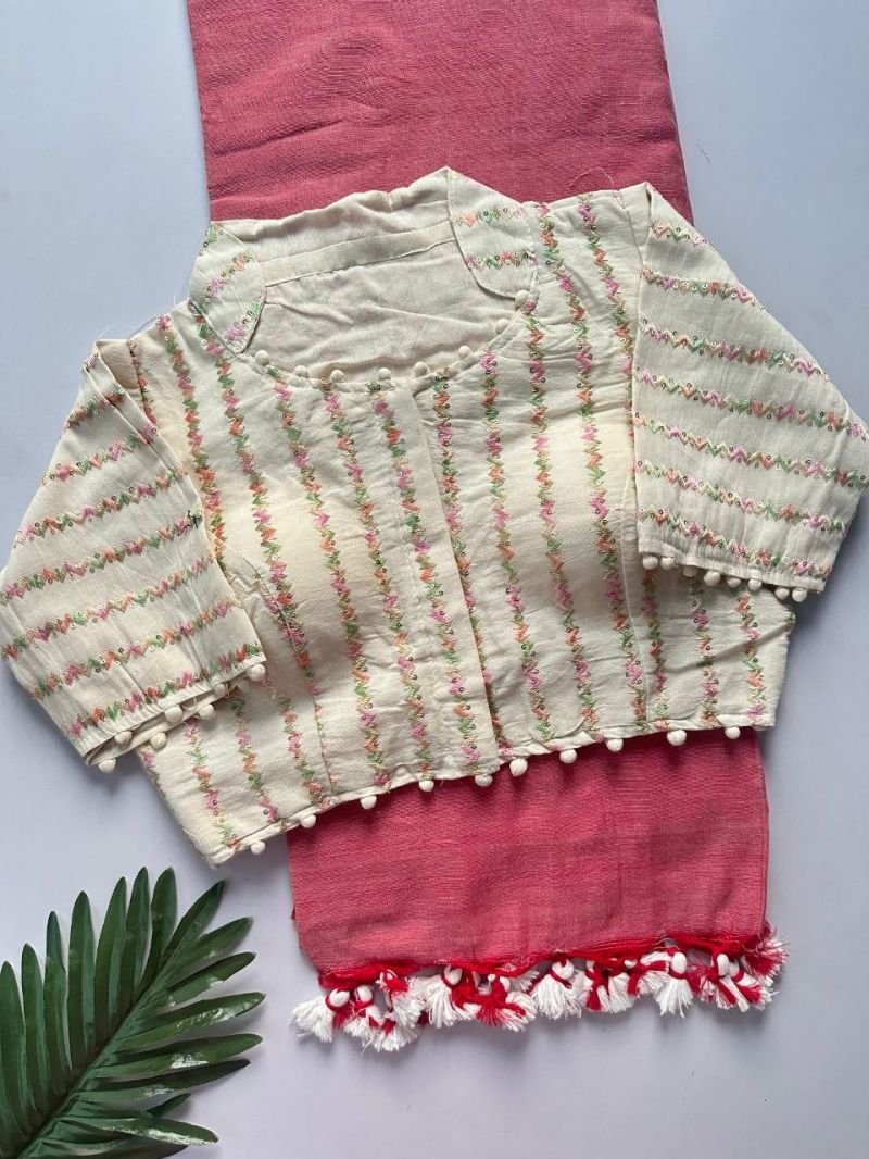 Khadi Vol 29 Khadi Collar Blouse With Cotton Saree Collection