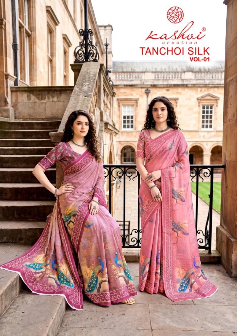 Kashvi Tanchoi Vol 1 Dull Moss Saree Collection