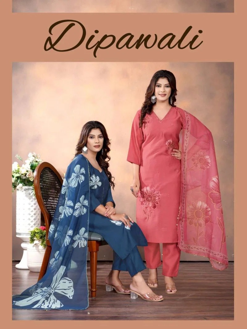 Dipawali Vol 1 Vertican Silk Printed Kurti Bottom With Dupatta