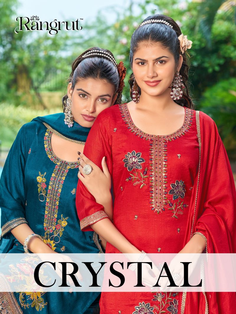 Rangrut Crystal Embroidered Kurti Bottom With Dupatta