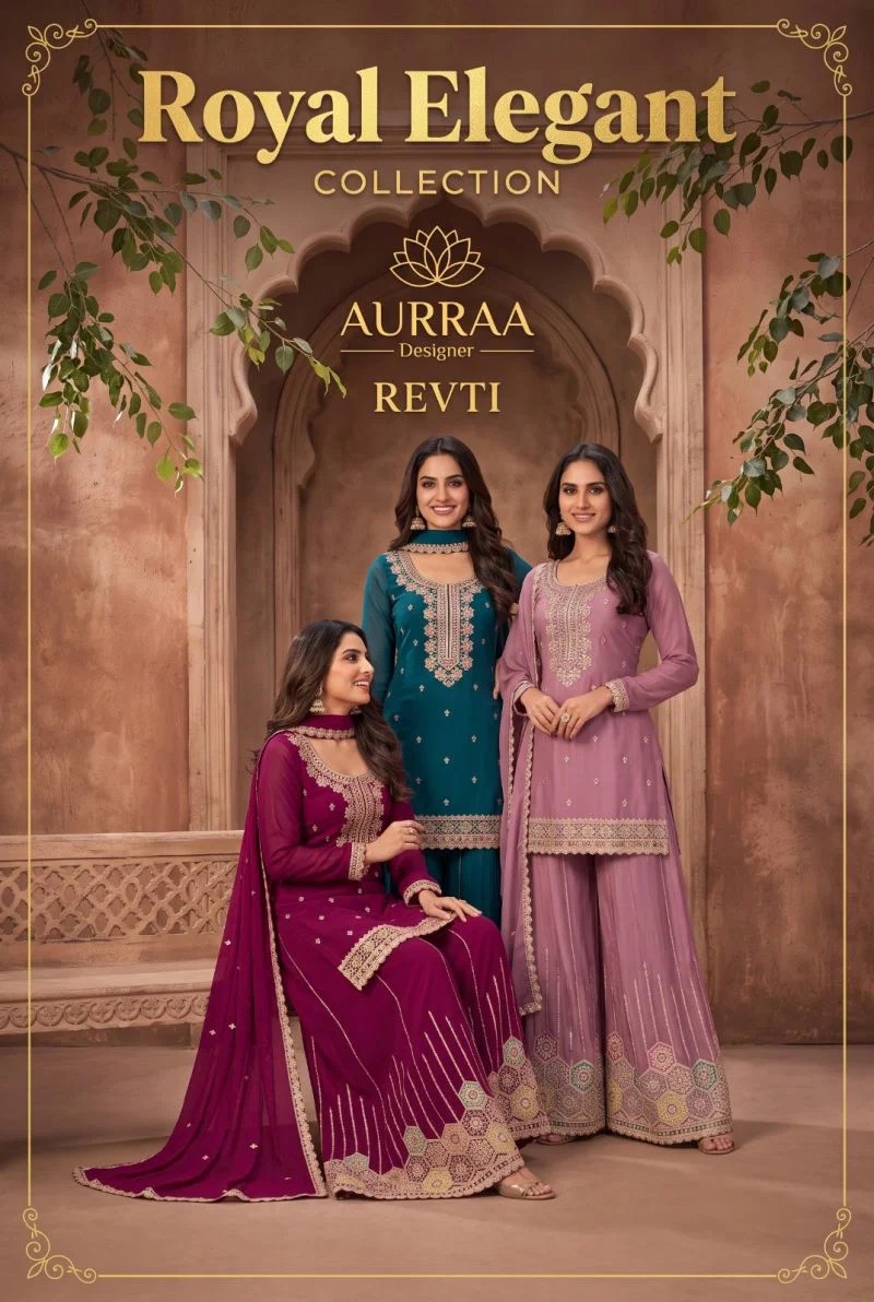 Aurraa Retvi Chinon With Daman Work Salwar Palazzo With Dupatta