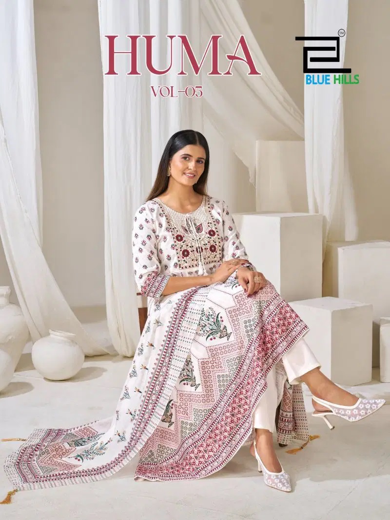 Blue Hills Huma Vol 5 Thread Work Anarkali Kurti Bottom With Dupatta