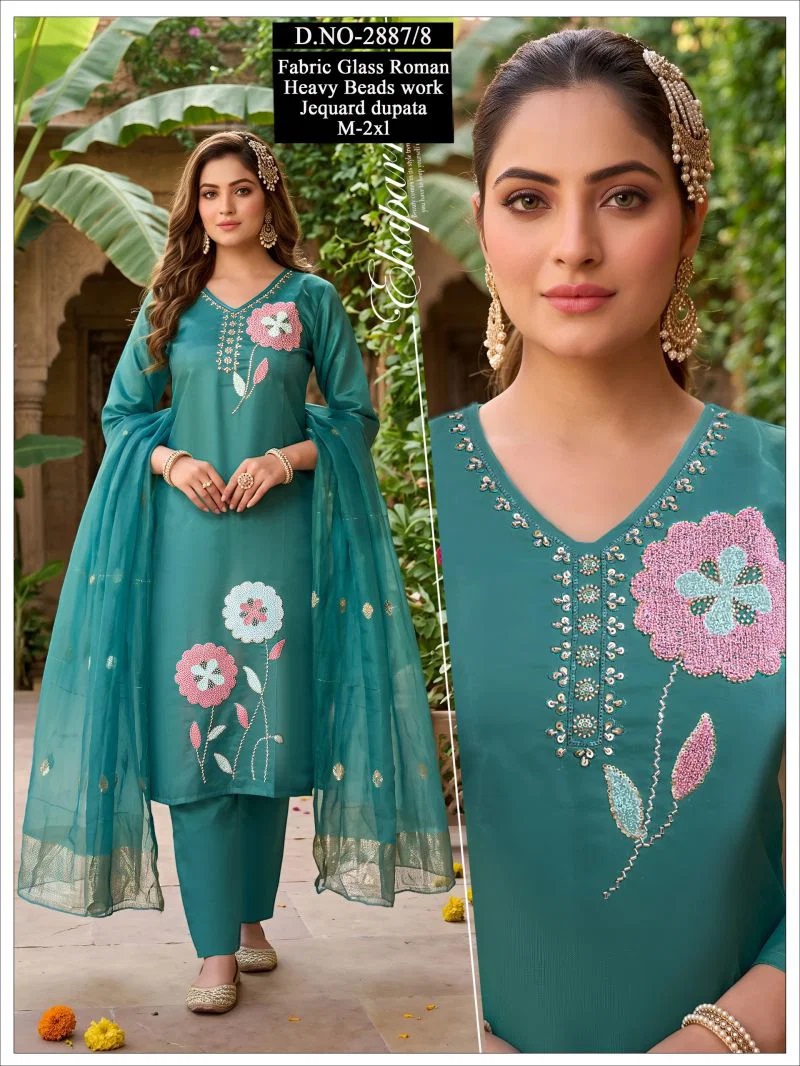 Nisha Combo 2 Roman Beads Worked Kurti Bottom With Dupatta