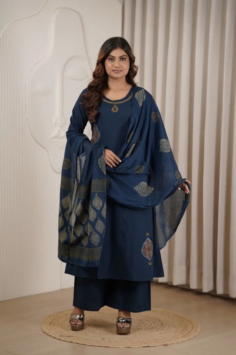 Naisha K 1145 Dhabu Cotton Manual Work Kurti Set With Dupatta