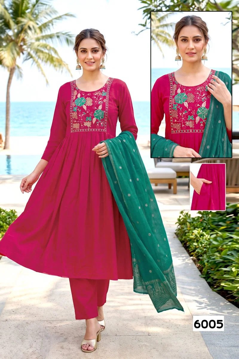 Trisha D No 6001 Roman Silk Anarkali Kurti Set With Dupatta