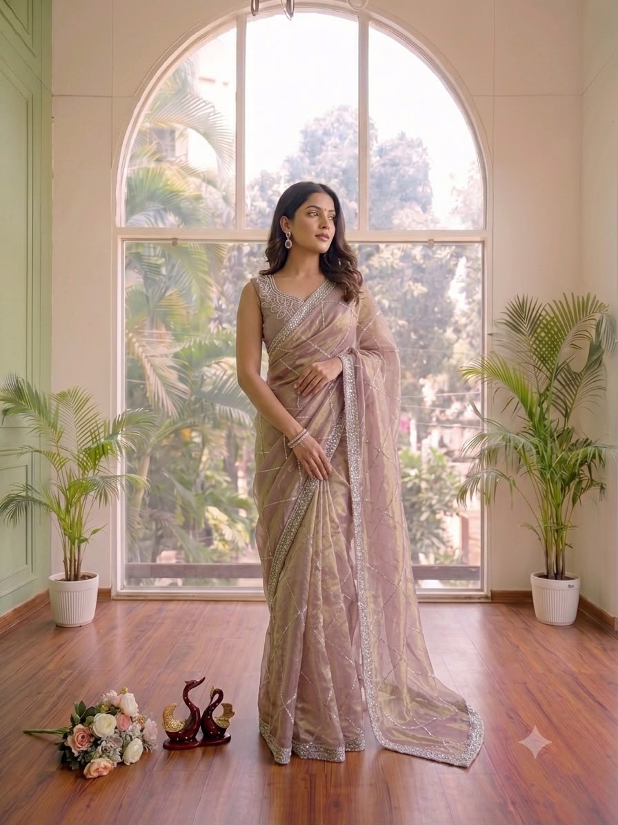 N 5611 Space Silk Jarkhan Diamond Work Saree Collection