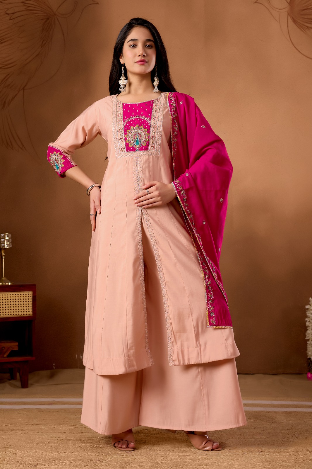 DIVA-150 Roman Silk Hand Work Kurti Bottom With Dupatta