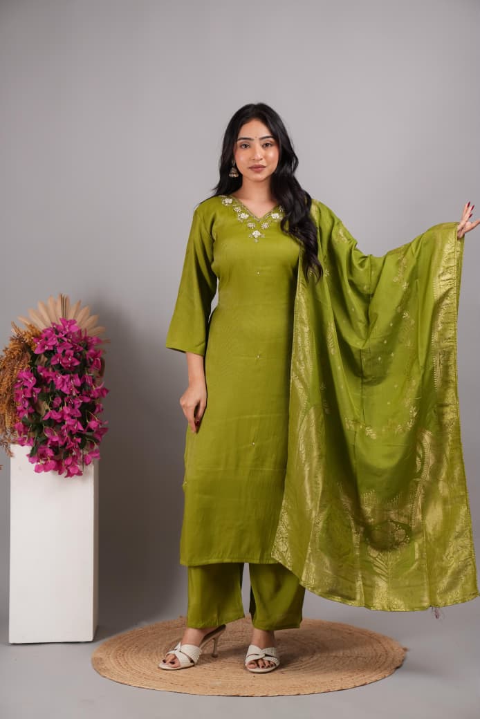 Naisha K 1157 Hand Work Kurti Set With Dupatta