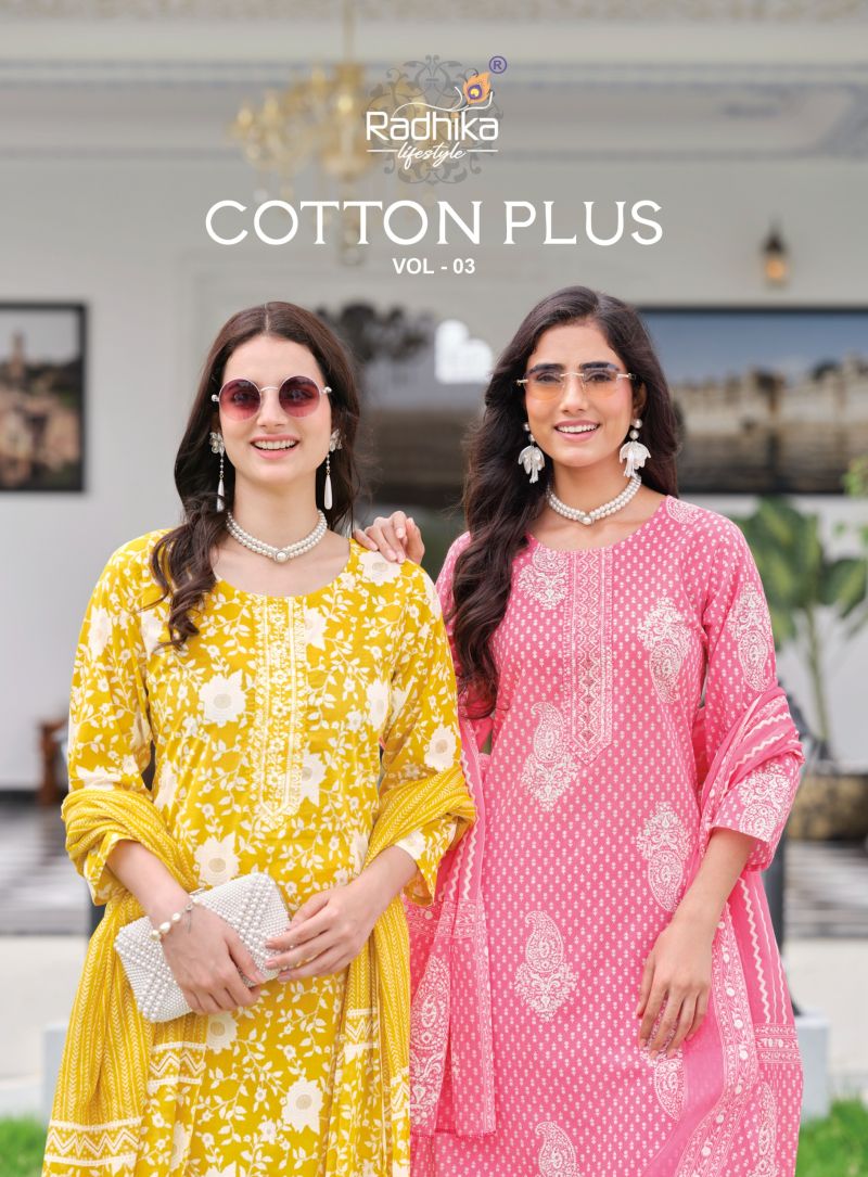 Radhika Cotton Plus Vol 3 Printed Cotton Kurti Set With Dupatta
