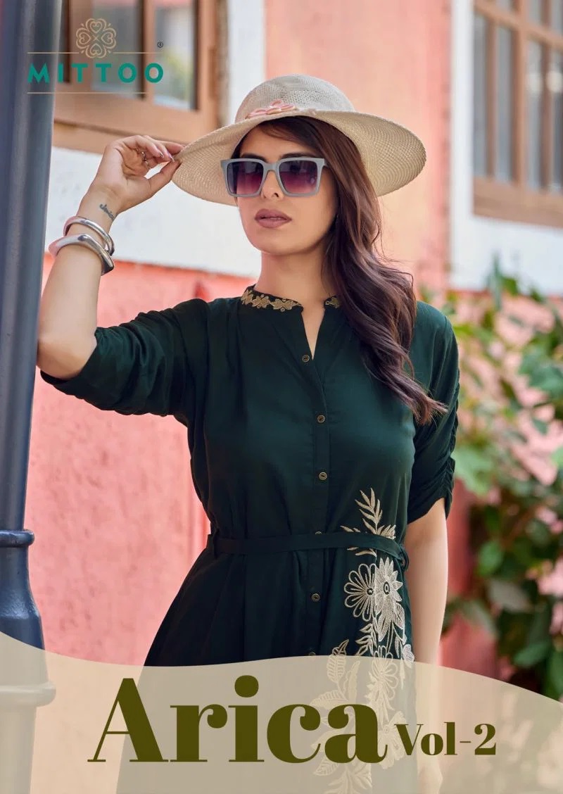 Mittoo Arica Vol 2 Rayon Thread Work Stylish OnePiece Dress