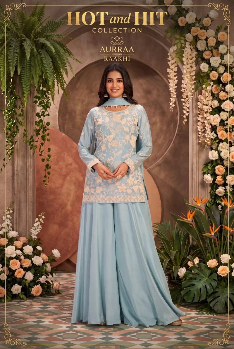 Aurraa Raakhi Beads Work Kurta Palazzo Set With Dupatta
