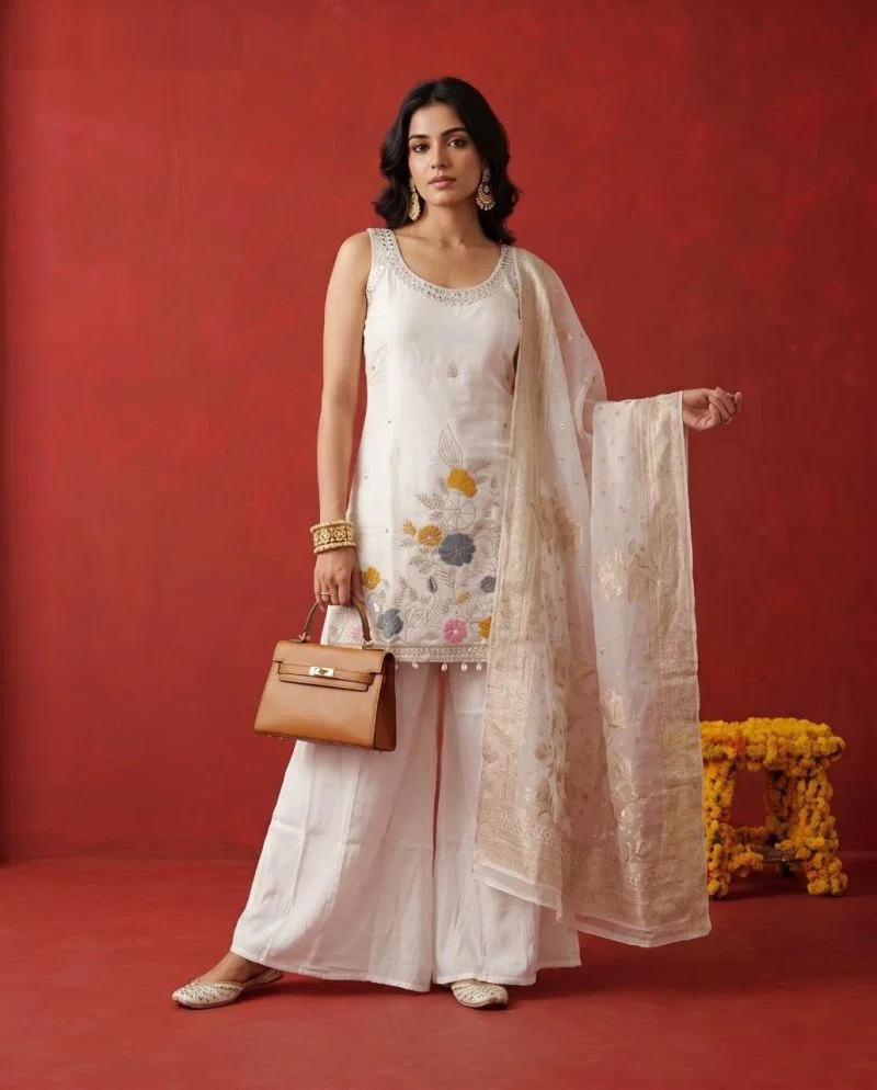 Naisha K 1170 Embroidered Kurti Palazzo With Dupatta