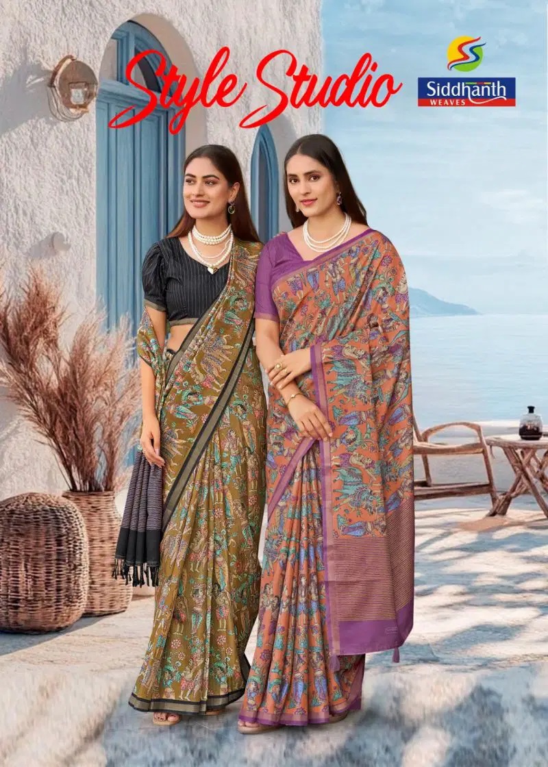 Style Studio Tusser Silk Kalamkari Printed Saree Online